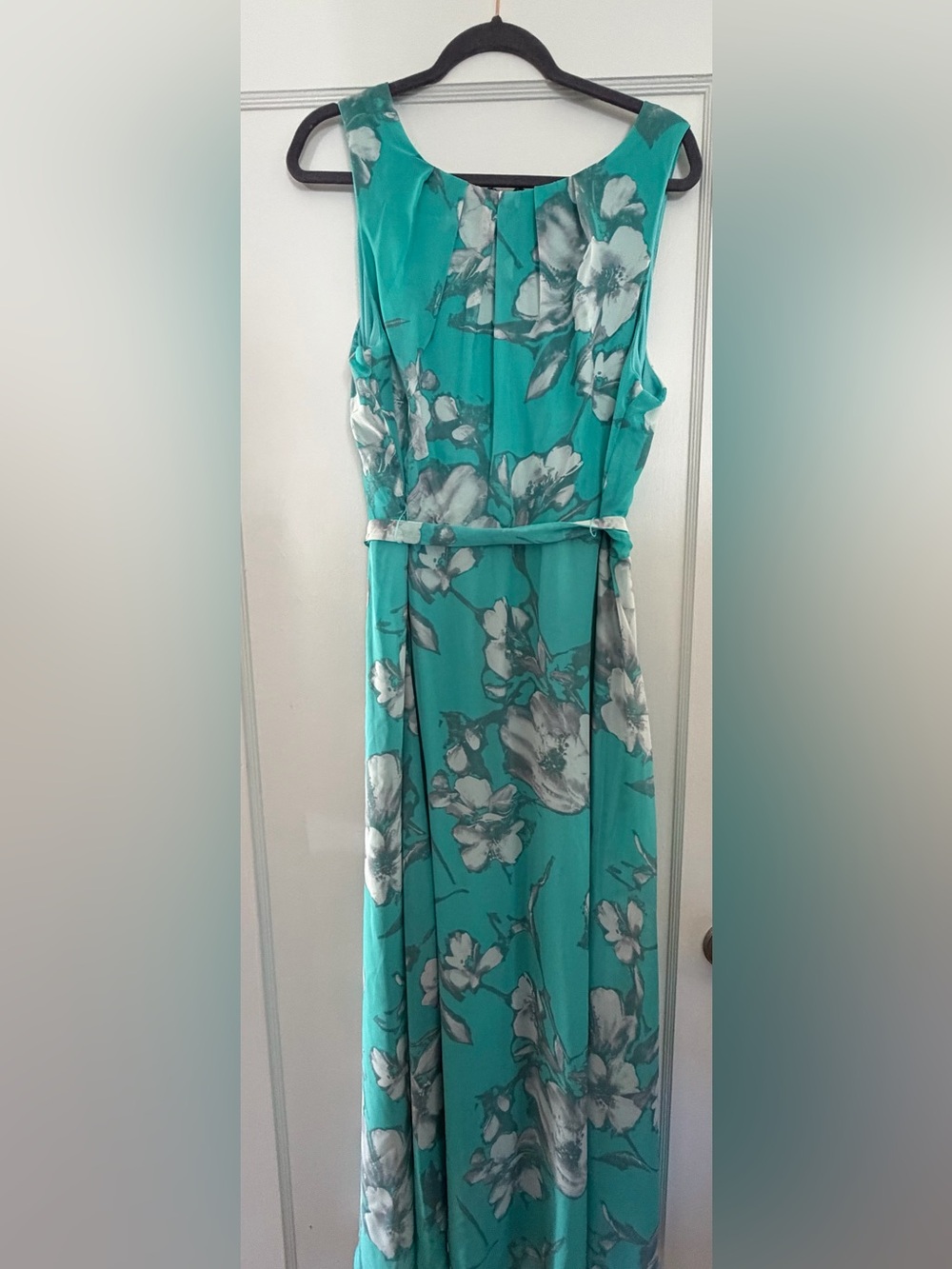 R&K Teal Floral Maxi Dress with Belt